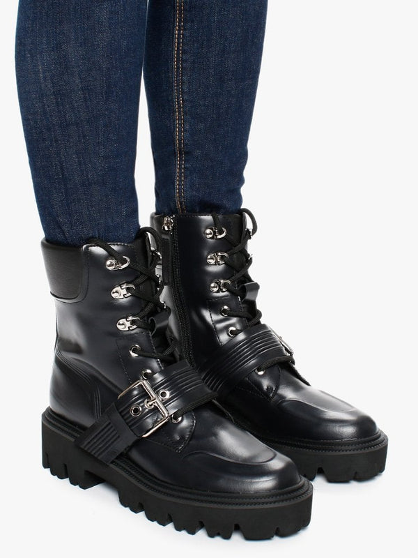 Elena Black Leather Biker Boots