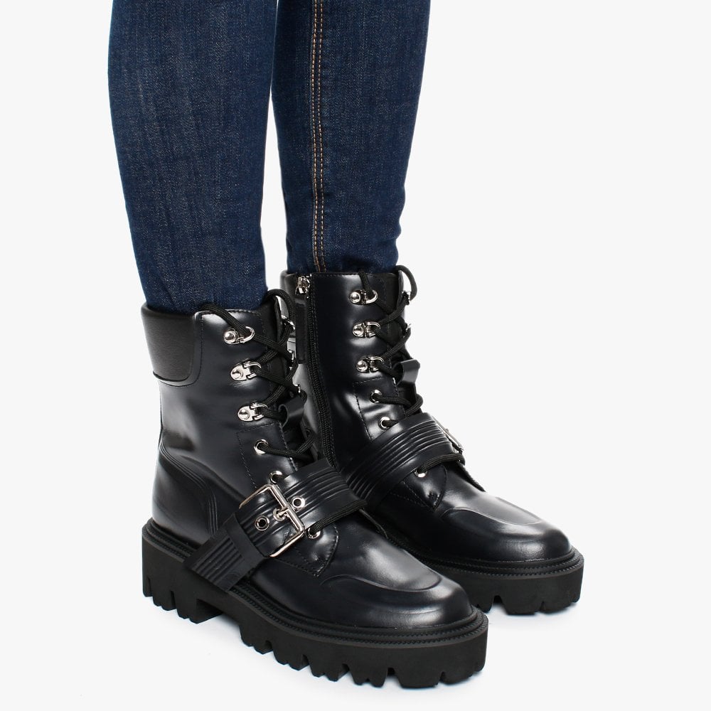 Elena Black Leather Biker Boots