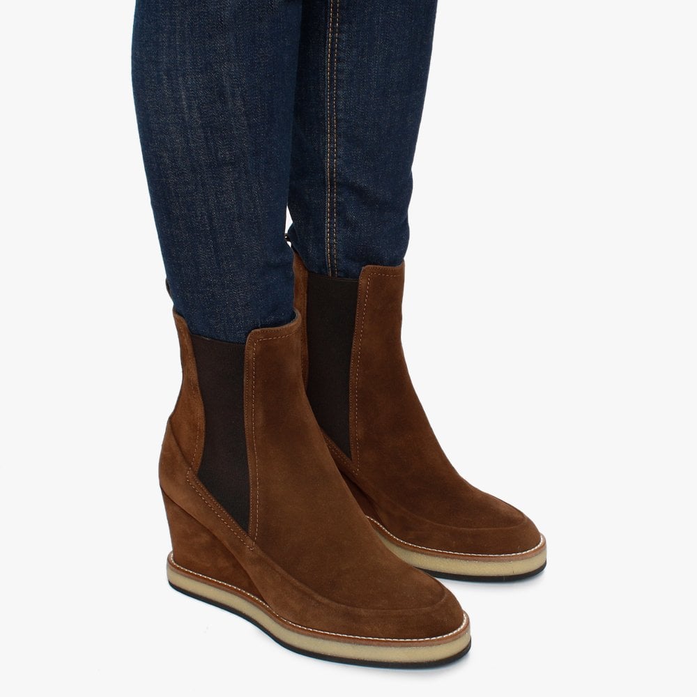 Naro Tan Suede Wedge Chelsea Boots