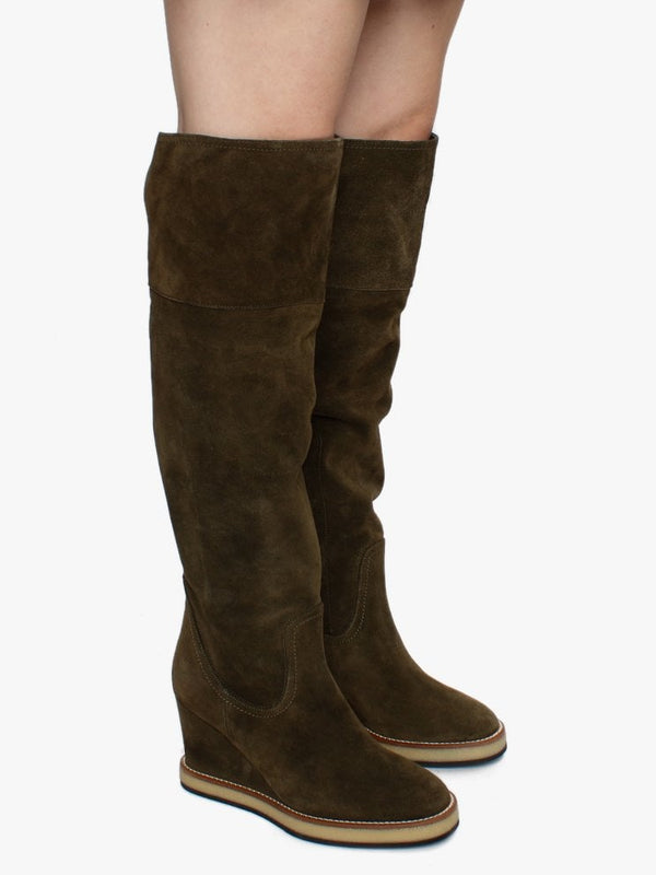 Noot Khaki Suede Over The Knee Boots