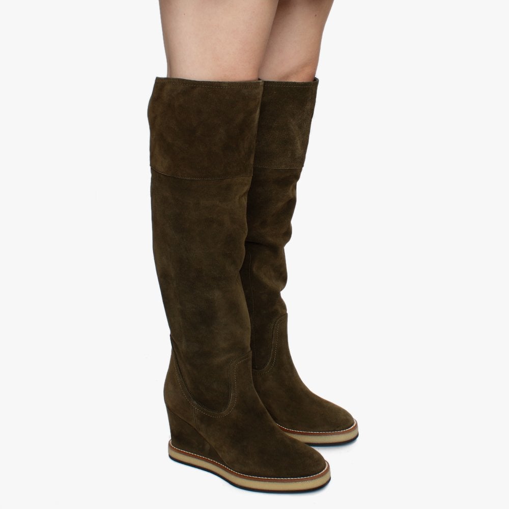 Noot Khaki Suede Over The Knee Boots