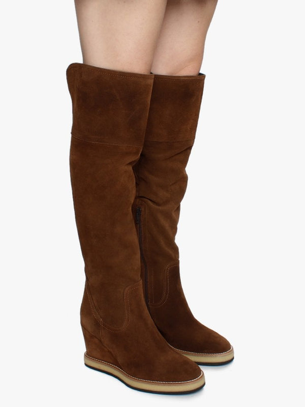 Noot Tan Suede Over The Knee Boots