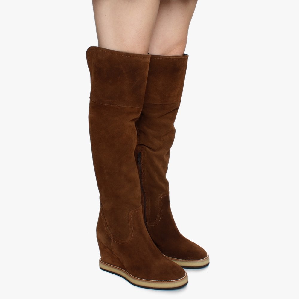 Noot Tan Suede Over The Knee Boots