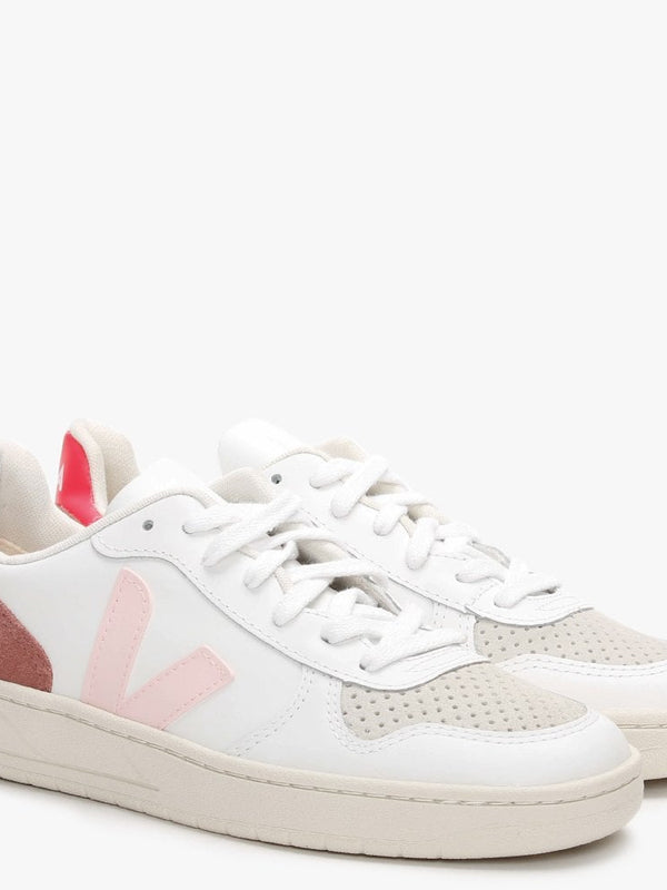 V-10 Leather White Petale Rose Fluo Trainers