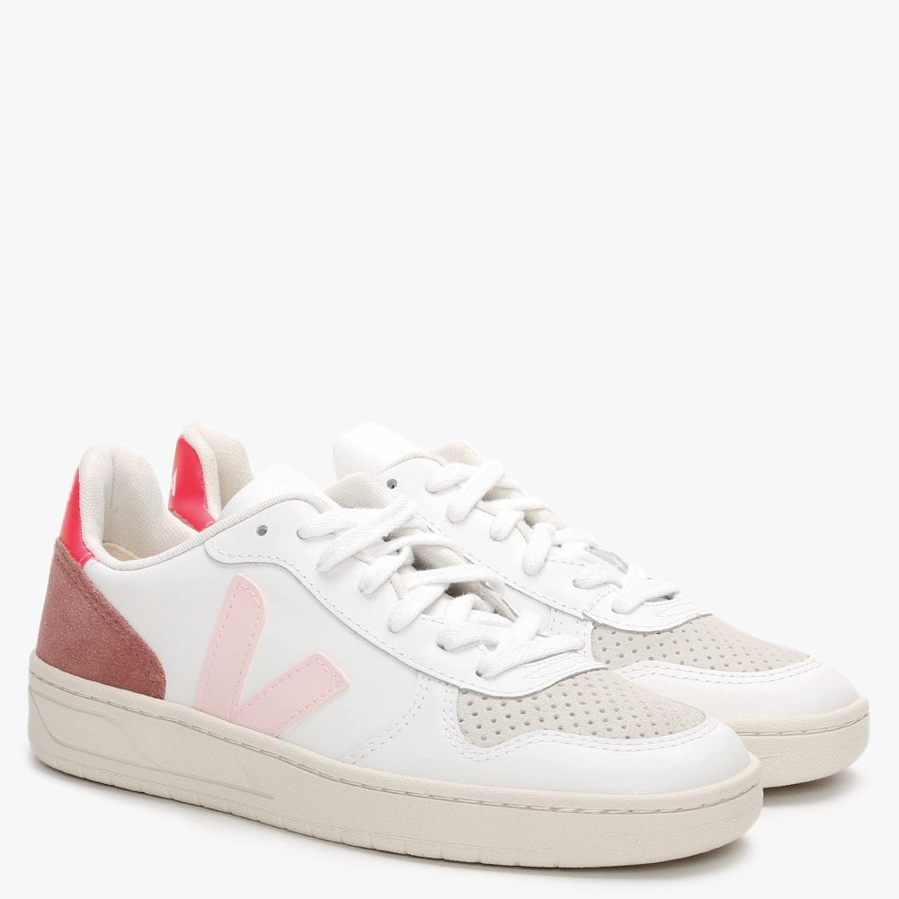 V-10 Leather White Petale Rose Fluo Trainers
