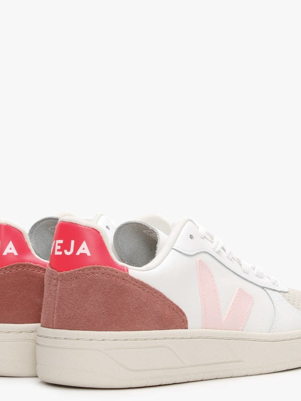 V-10 Leather White Petale Rose Fluo Trainers