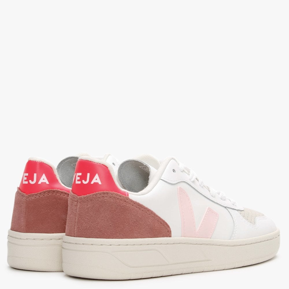 V-10 Leather White Petale Rose Fluo Trainers