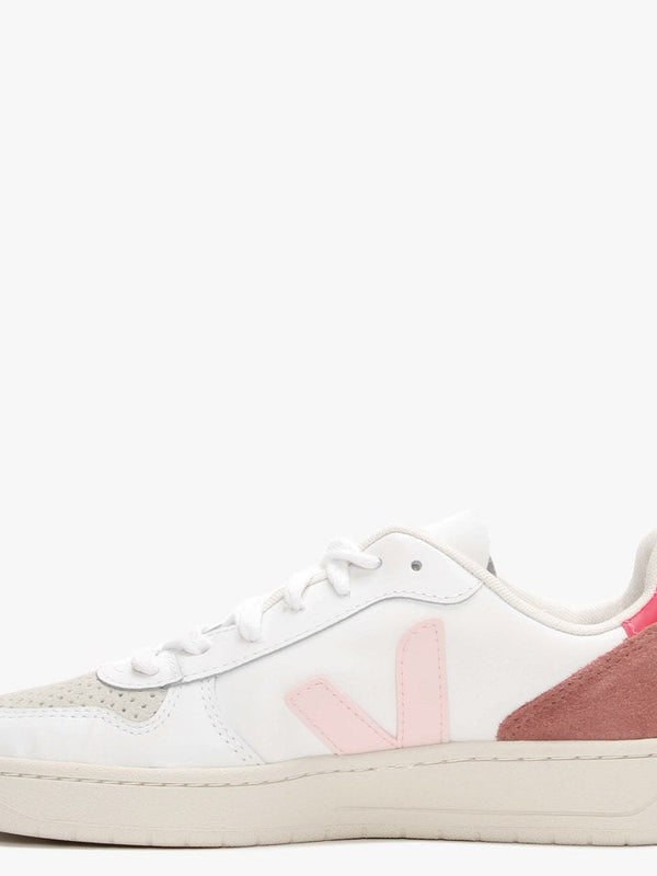 V-10 Leather White Petale Rose Fluo Trainers