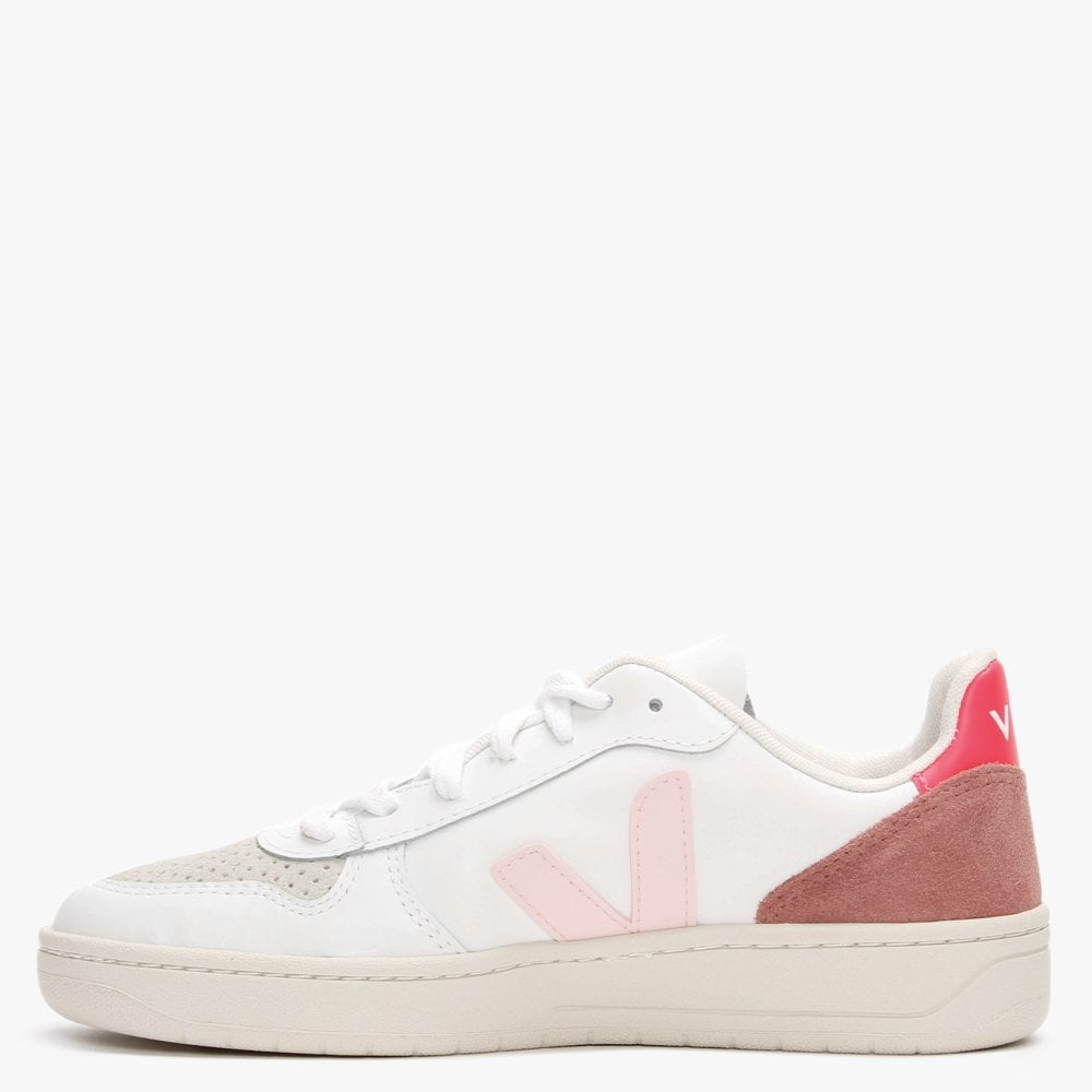 V-10 Leather White Petale Rose Fluo Trainers