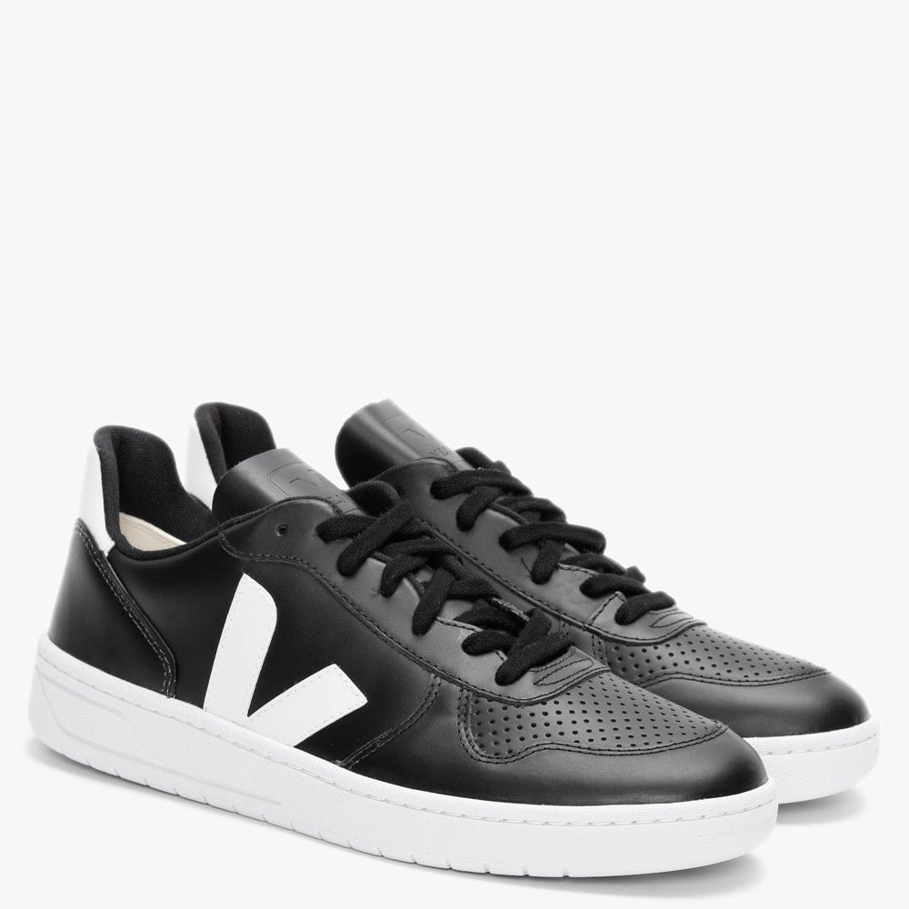 Men’s V-10 Leather Black White Sole Trainers
