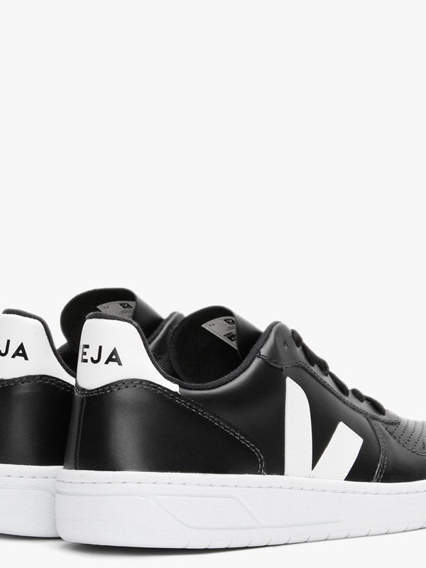 Men’s V-10 Leather Black White Sole Trainers