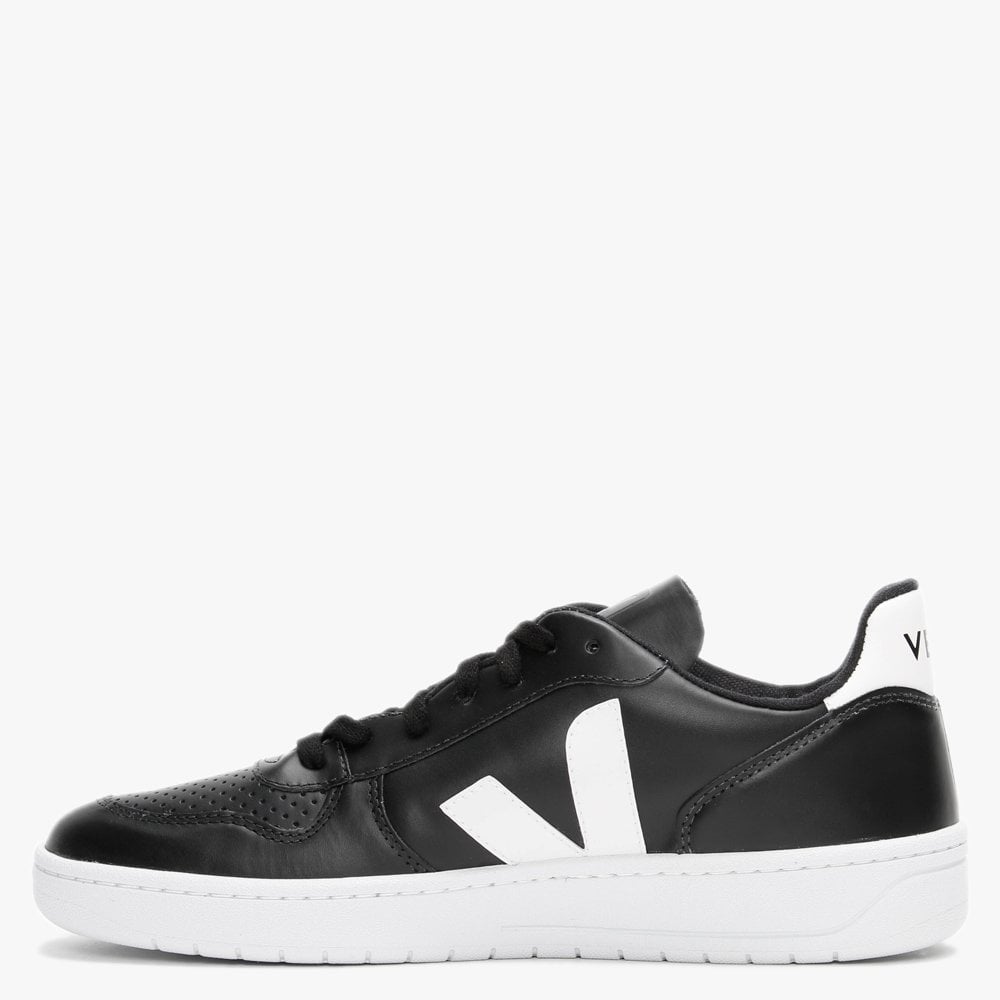 Men’s V-10 Leather Black White Sole Trainers