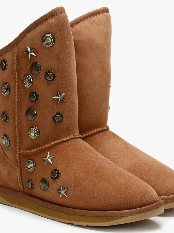 Angel Short Studded Tan Double-Face Sheepskin Ankle Boots