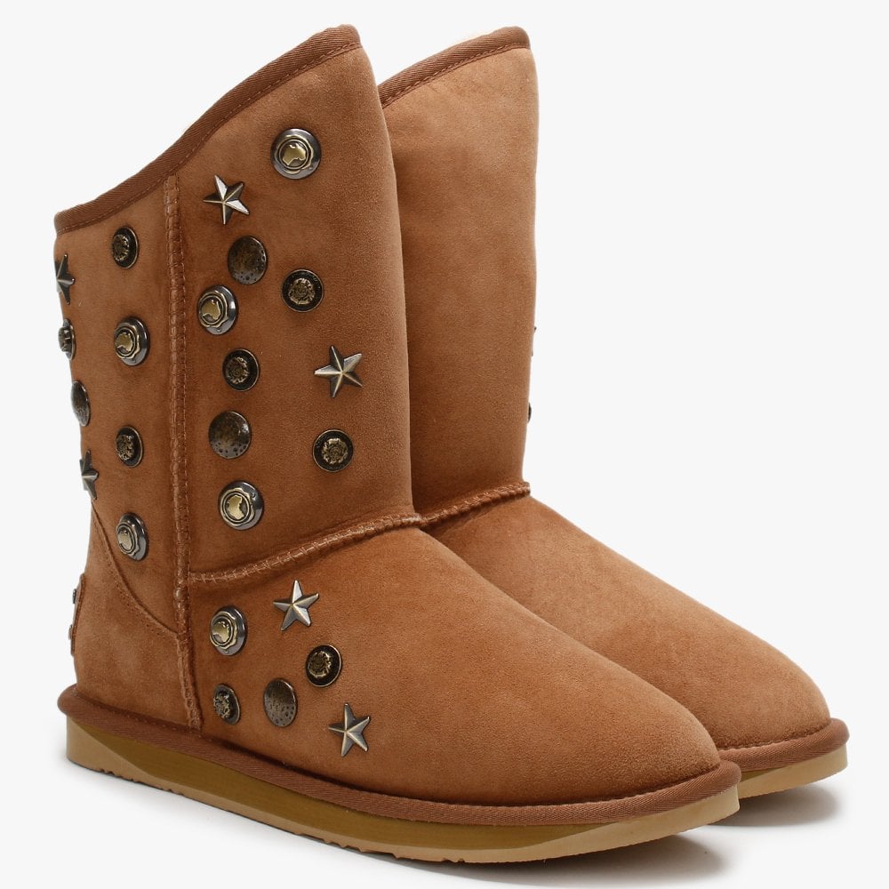 Angel Short Studded Tan Double-Face Sheepskin Ankle Boots