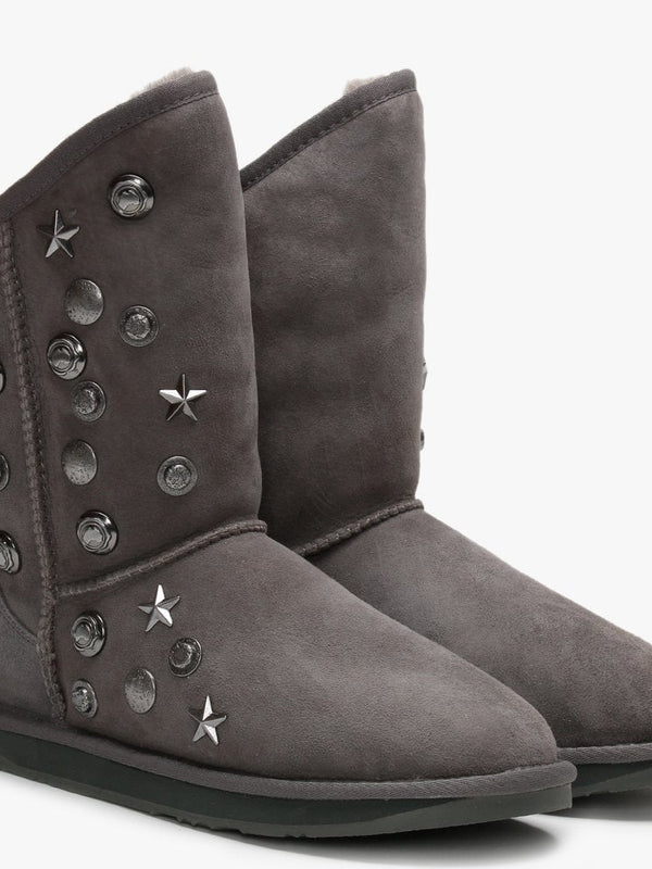 Angel Short Studded Grey Double-Face Sheepskin Ankle Boots