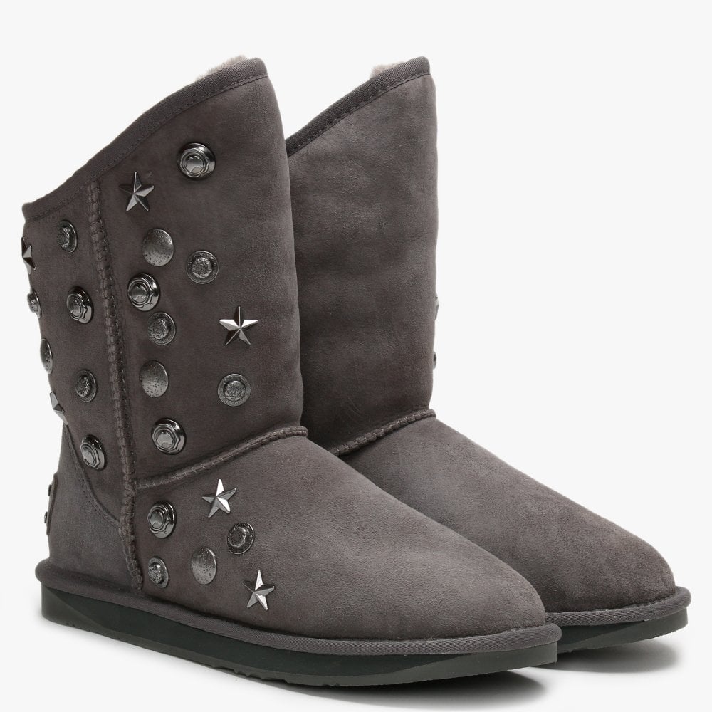Angel Short Studded Grey Double-Face Sheepskin Ankle Boots