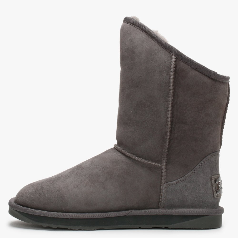 Angel Short Studded Grey Double-Face Sheepskin Ankle Boots