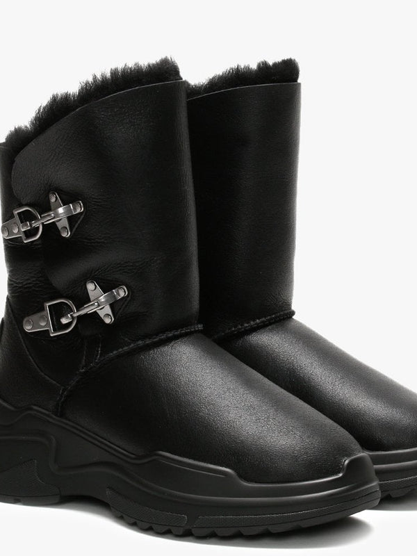 La X Renegade Black Leather Double-Face Sheepskin Ankle Boots
