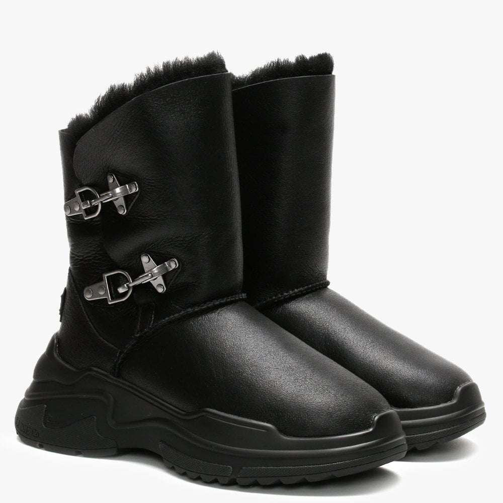 La X Renegade Black Leather Double-Face Sheepskin Ankle Boots
