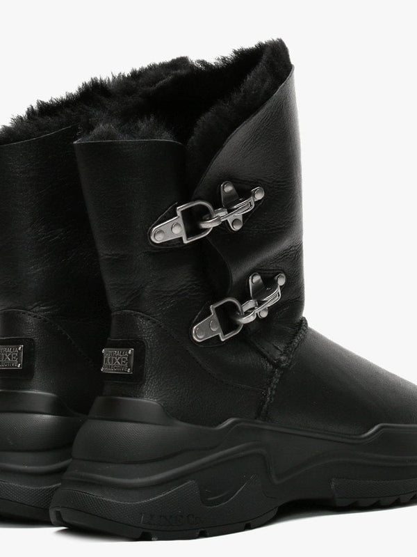 La X Renegade Black Leather Double-Face Sheepskin Ankle Boots