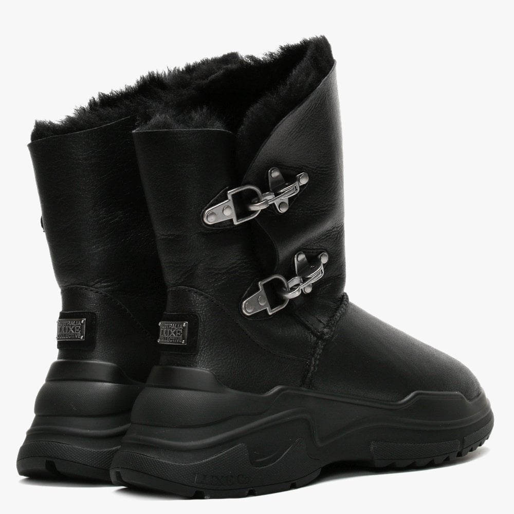 La X Renegade Black Leather Double-Face Sheepskin Ankle Boots