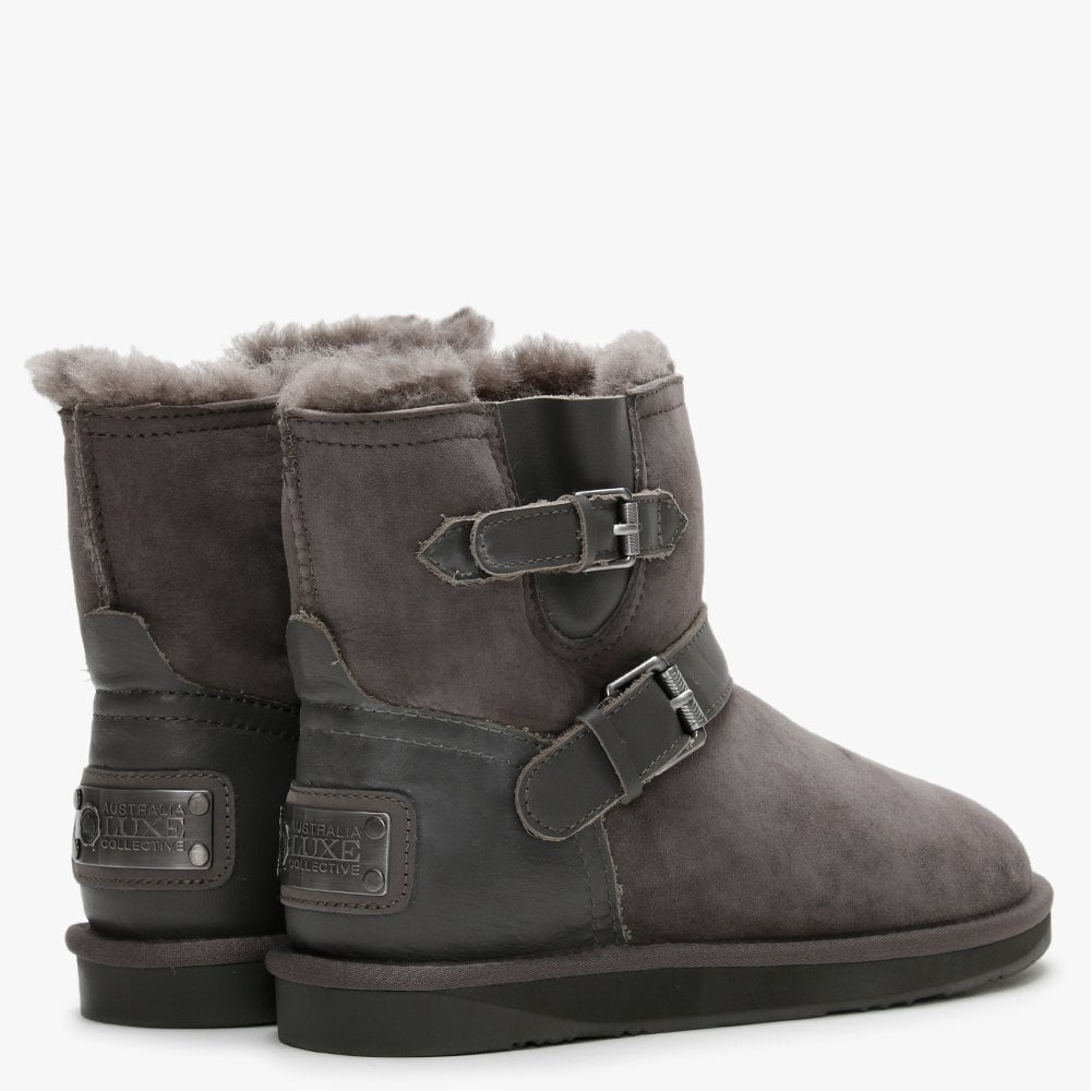 La Machina X Short Grey Double-Face Sheepskin Ankle Boots