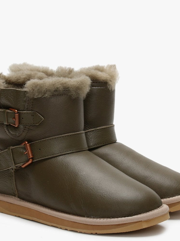 La Machina X Short Khaki Leather Double-Face Sheepskin Ankle Boots