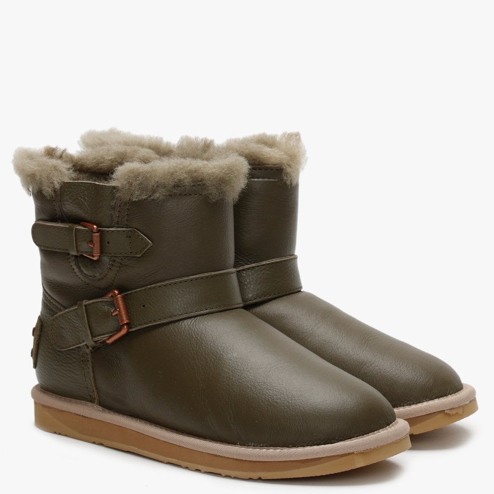 La Machina X Short Khaki Leather Double-Face Sheepskin Ankle Boots