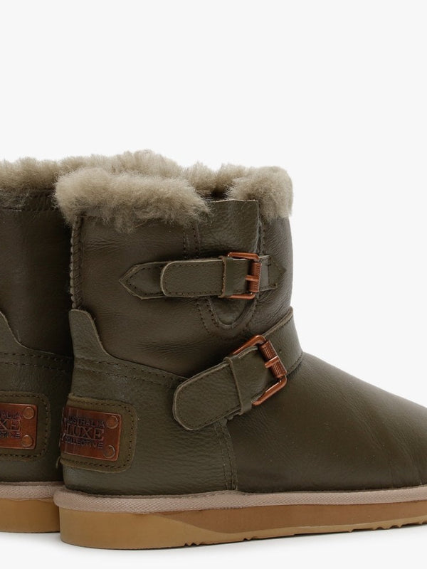 La Machina X Short Khaki Leather Double-Face Sheepskin Ankle Boots