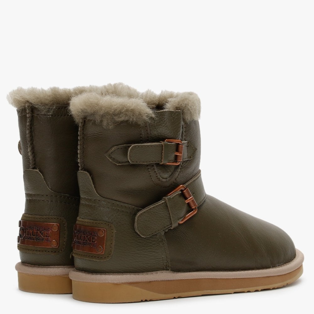 La Machina X Short Khaki Leather Double-Face Sheepskin Ankle Boots