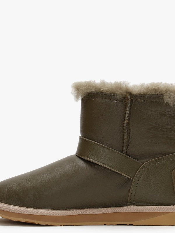 La Machina X Short Khaki Leather Double-Face Sheepskin Ankle Boots