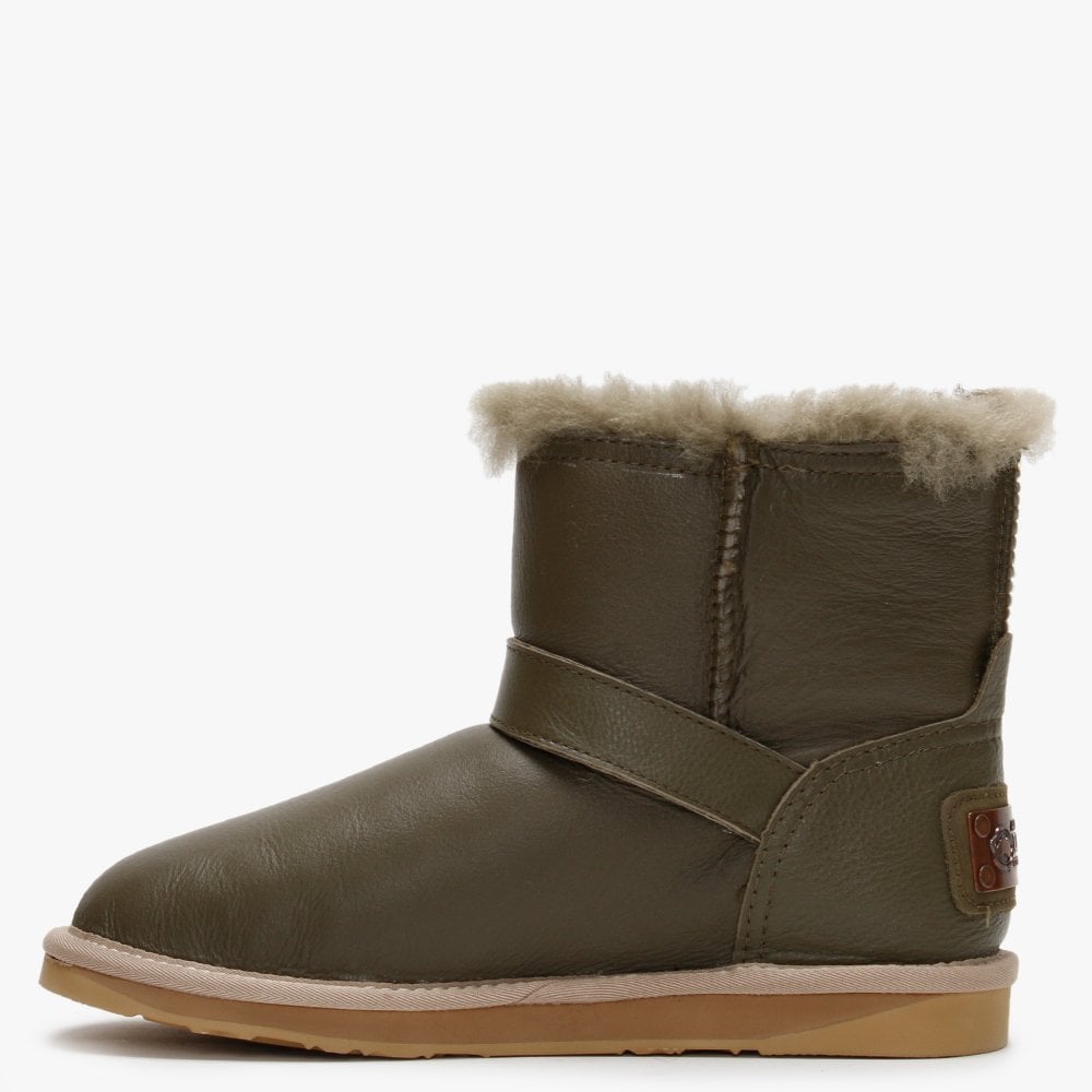 La Machina X Short Khaki Leather Double-Face Sheepskin Ankle Boots
