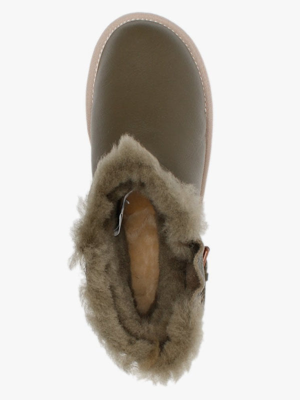 La Machina X Short Khaki Leather Double-Face Sheepskin Ankle Boots
