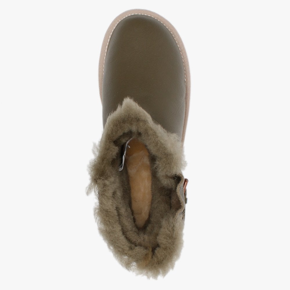 La Machina X Short Khaki Leather Double-Face Sheepskin Ankle Boots