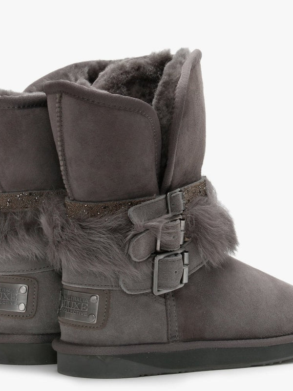 Hatchet Short Grey Double-Faced Embellished Ankle Boots