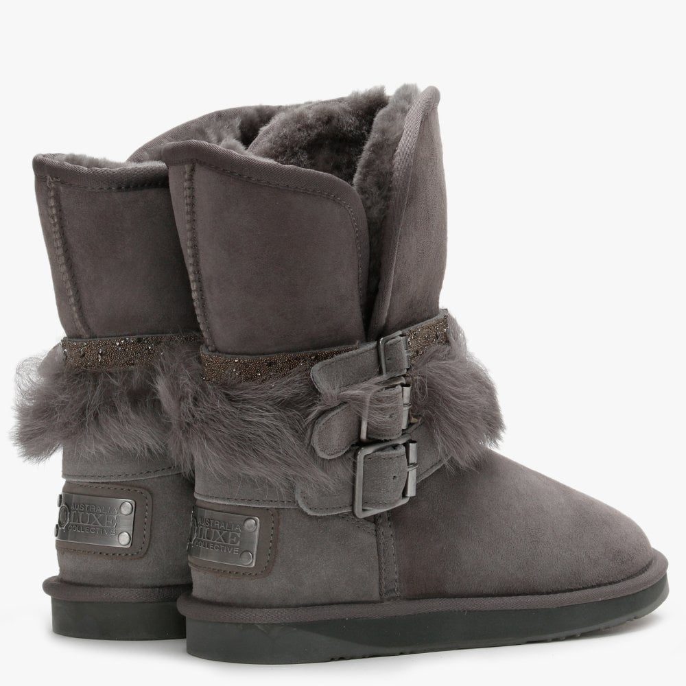 Hatchet Short Grey Double-Faced Embellished Ankle Boots