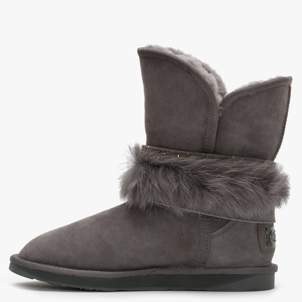 Hatchet Short Grey Double-Faced Embellished Ankle Boots