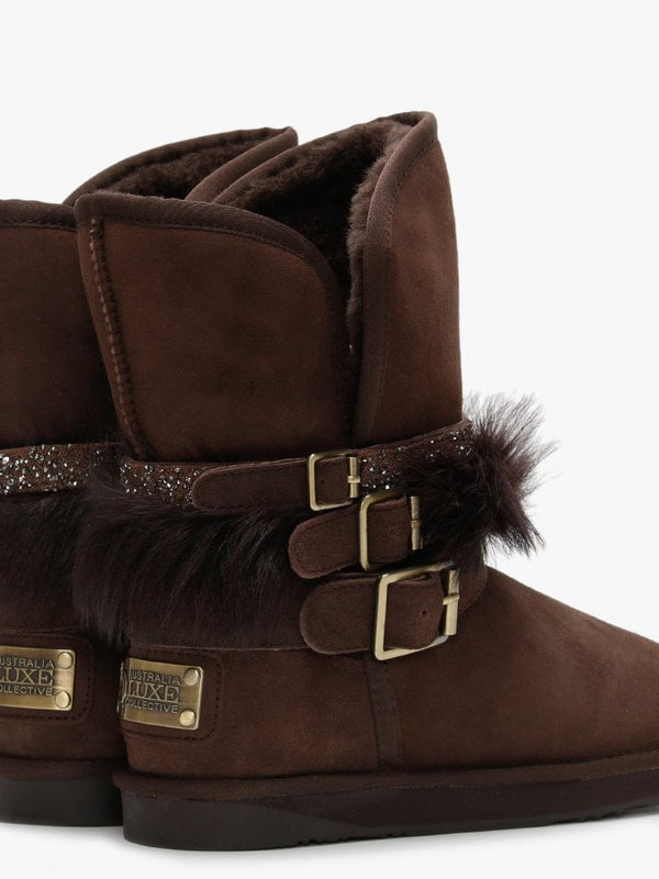 Hatchet Short Brown Double-Faced Embellished Ankle Boots