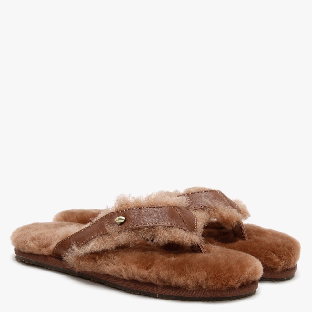 Feel Brown Sheepskin Toe Post Slippers