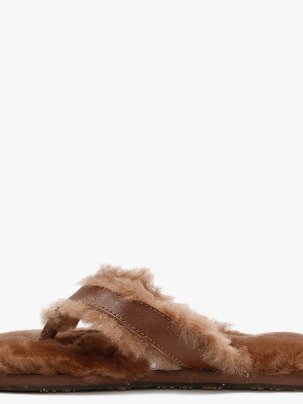 Feel Brown Sheepskin Toe Post Slippers
