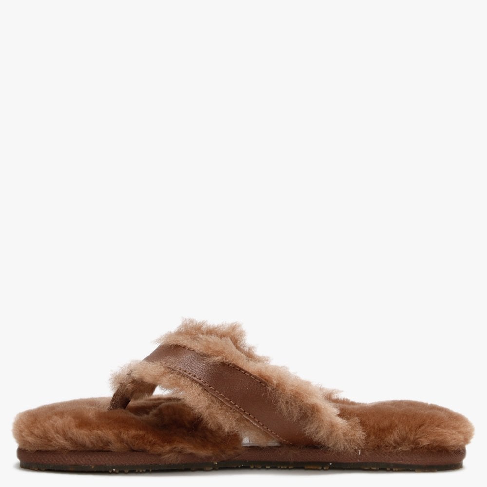 Feel Brown Sheepskin Toe Post Slippers
