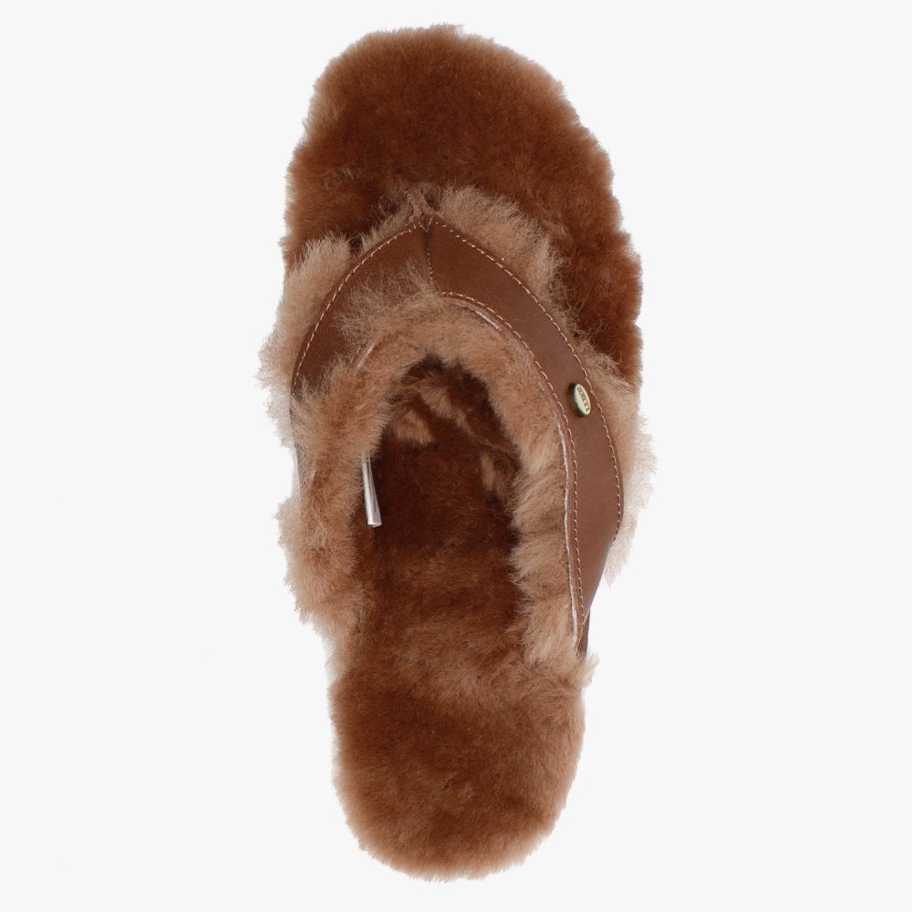 Feel Brown Sheepskin Toe Post Slippers