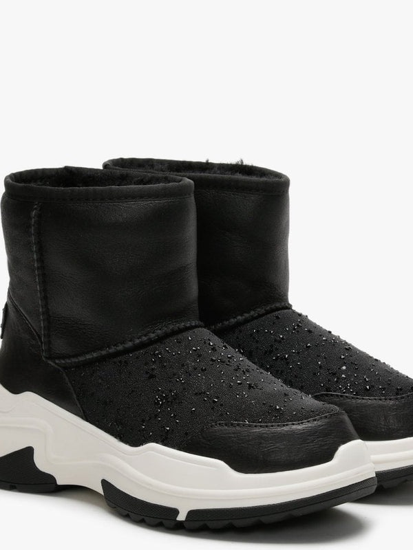 La X Cosy Black Leather Double-Face Sheepskin Embellished Ankle Boots