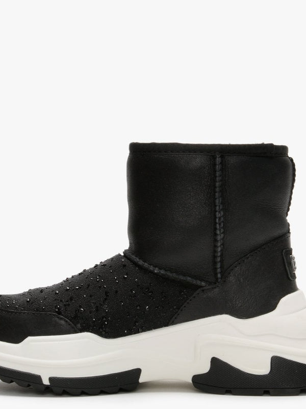 La X Cosy Black Leather Double-Face Sheepskin Embellished Ankle Boots