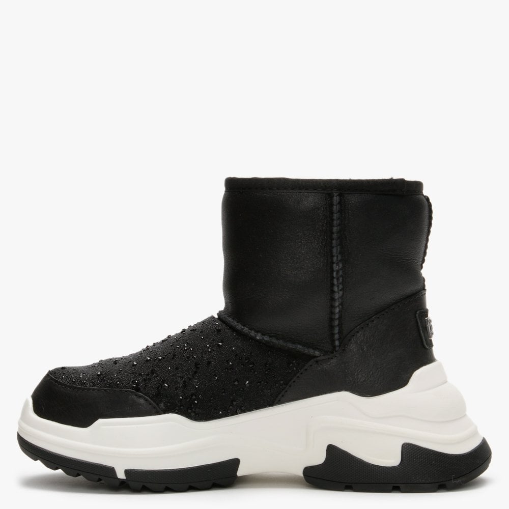 La X Cosy Black Leather Double-Face Sheepskin Embellished Ankle Boots