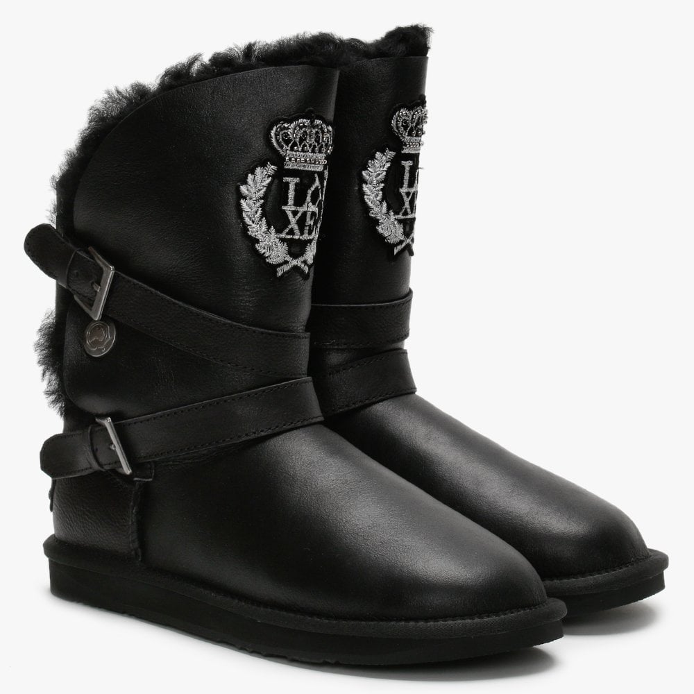 Pioneer Black Nappa Double-Face Sheepskin Ankle Boots