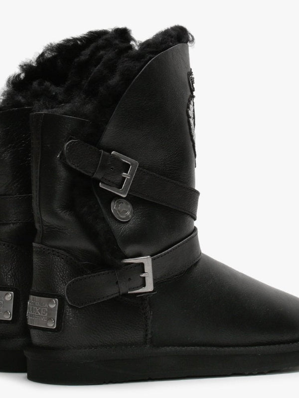 Pioneer Black Nappa Double-Face Sheepskin Ankle Boots