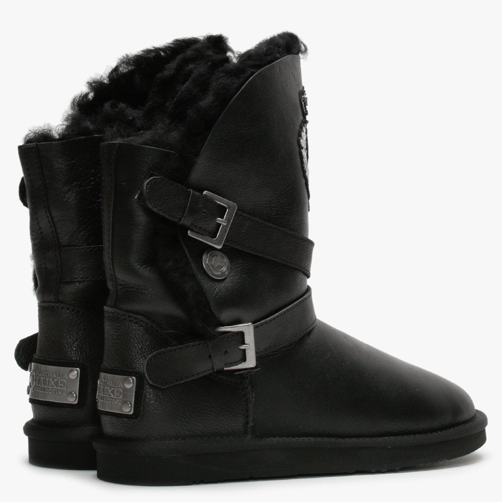 Pioneer Black Nappa Double-Face Sheepskin Ankle Boots