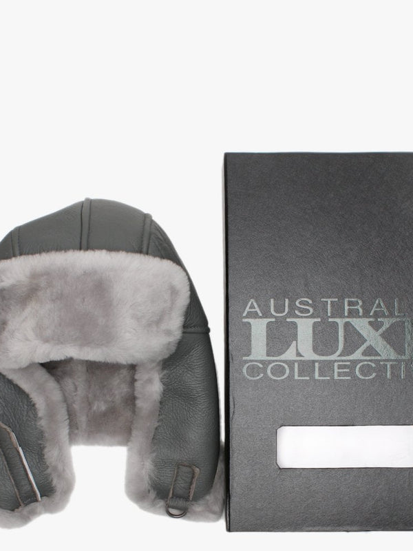 Raff Grey Nappa Double-Face Sheepskin Tapper Hat