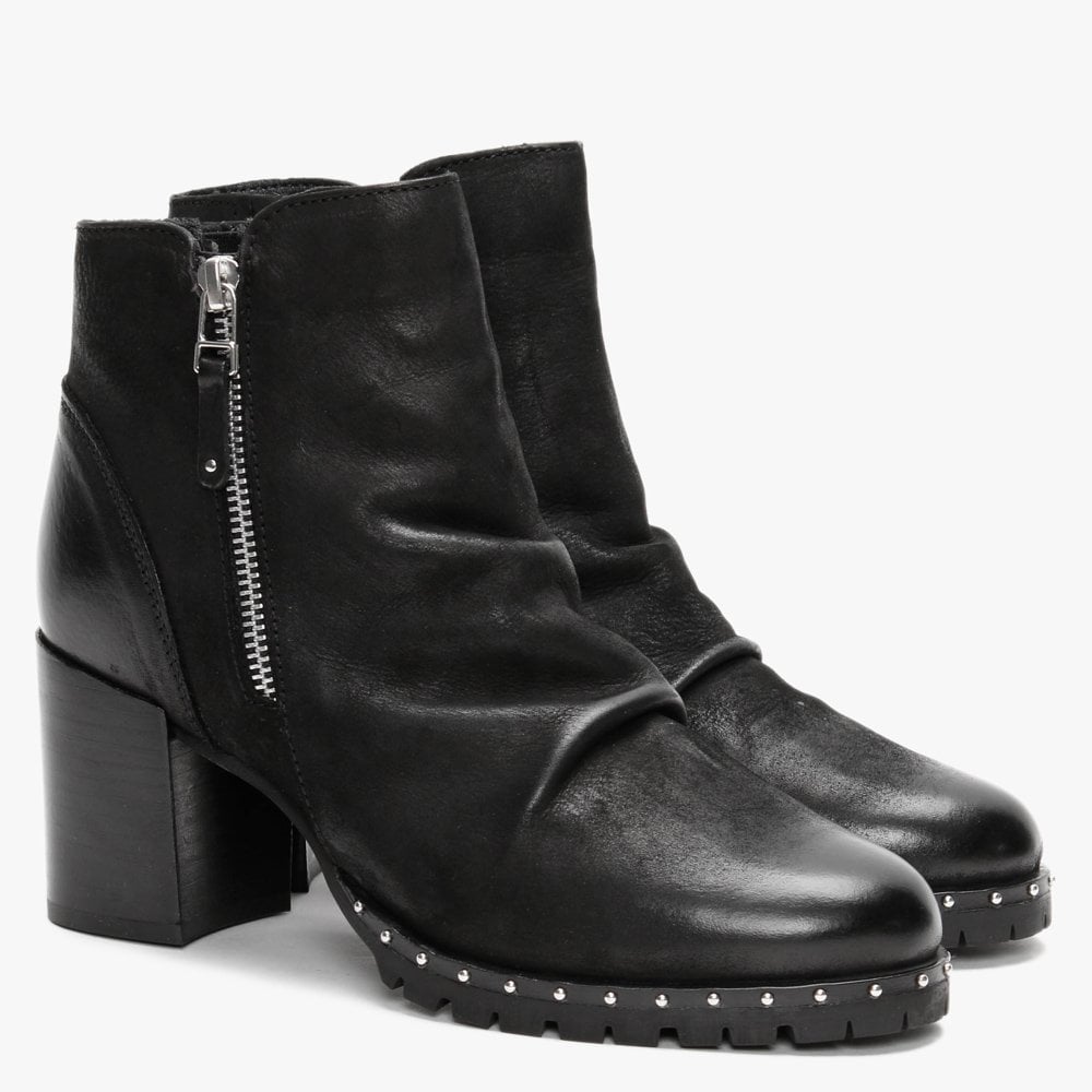 Sabreti Black Leather Ankle Boots